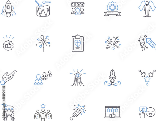 Success outline icons collection. Achievement, Fulfillment, Accomplishment, Victory, Triumph, Excellence, Outcome vector and illustration concept set. Reward, Advancement, Prosperity linear signs