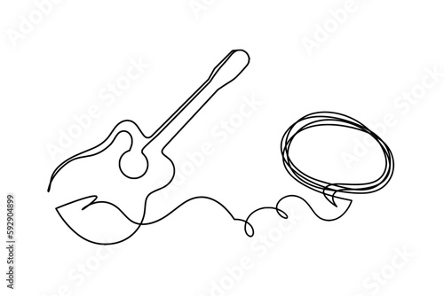 Abstract guitar with comment as continuous lines drawing on white background