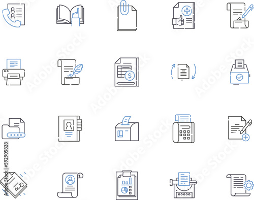 Text and copywriting outline icons collection. Texting, Copywriting, Editing, Proofreading, Storytelling, Publishing, Content vector and illustration concept set. Copyediting,Creative,Marketing linear