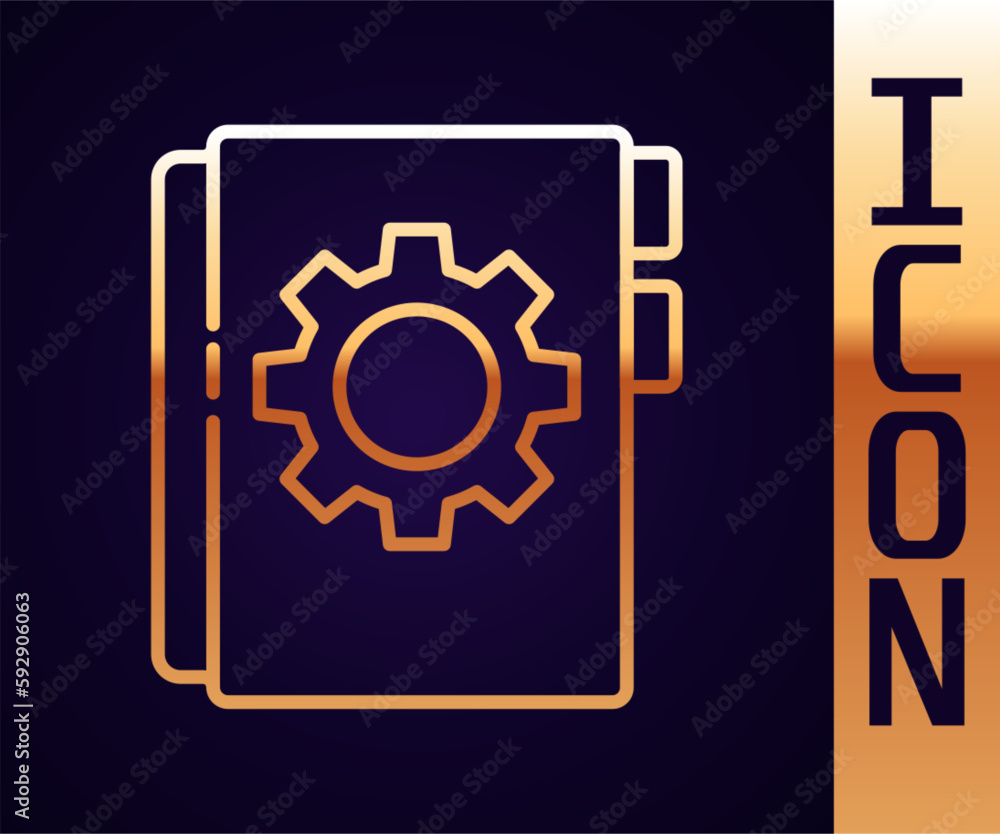 Gold line User manual icon isolated on black background. User guide book. Instruction sign. Read before use. Vector Illustration Gold line User manual icon isolated on black background. User guide book. Instruction sign. Read before use. Vector Illustration