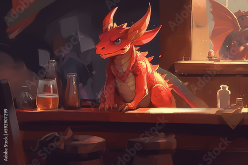 Gemütlicher Abend in der Taverne: Süßer roter Drache lädt zum Biertrinken ein