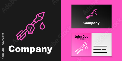 Pink line Poison on the arrow icon isolated on black background. Poisoned arrow. Logo design template element. Vector