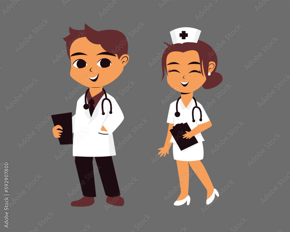cute nurse and doctor with stethoscope character vector illustration design. set of people