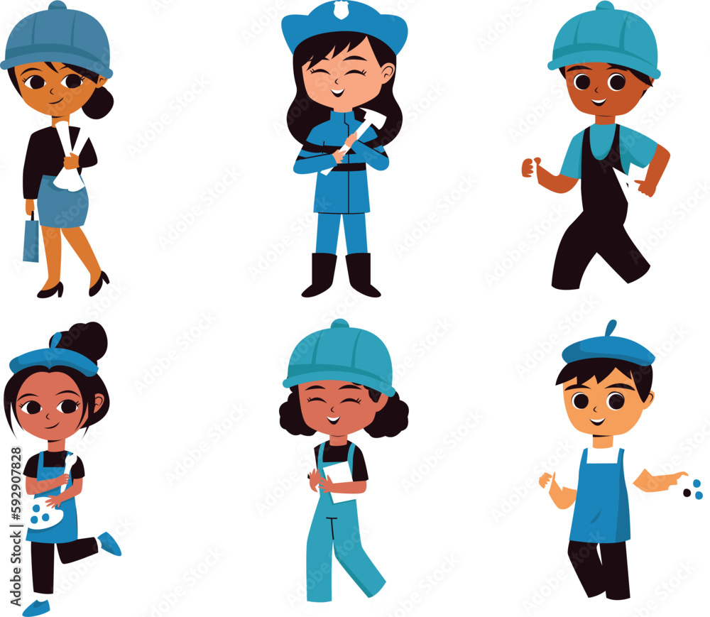 Set of children in different professions. Vector illustration in cartoon style. Set of people