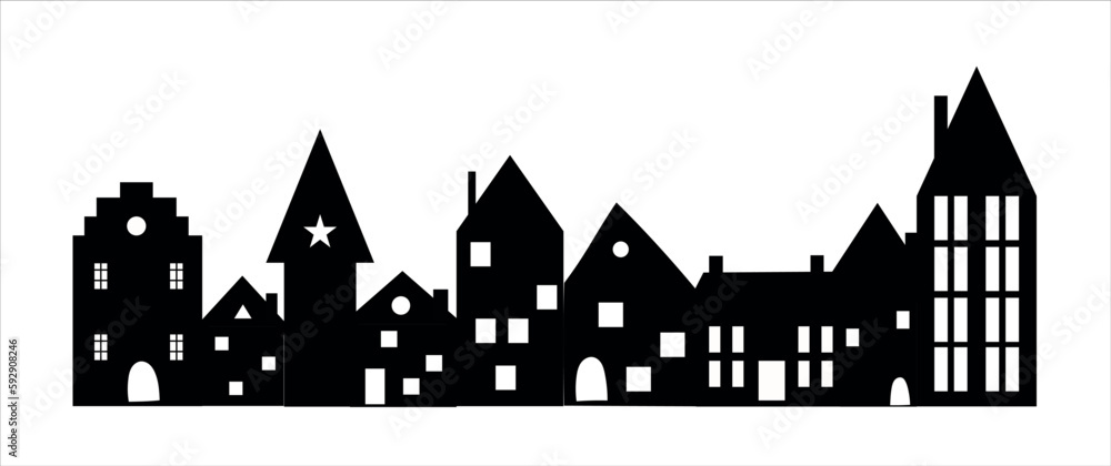 House city street home silhouette european holland houses with chimneys broad walk view illustration doodle cartoon style cottage