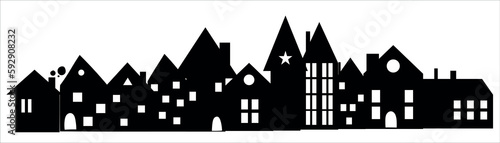 house city street home silhouette european holland houses with chimneys broad walk view illustration doodle cartoon style cottage