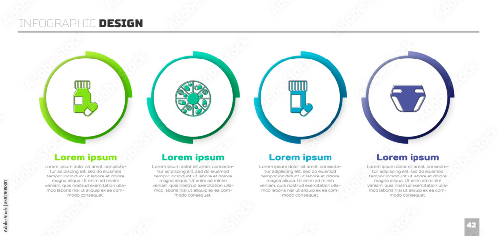Set Medicine bottle and pills, Vitamin, and Adult diaper. Business infographic template. Vector Set Medicine bottle and pills, Vitamin, and Adult diaper. Business infographic template. Vector