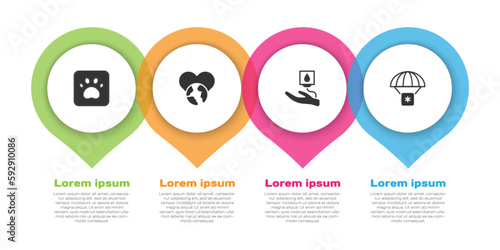 Set Paw print, The heart world - love, Blood donation and Humanitarian aid. Business infographic template. Vector