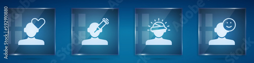 Set Broken heart or divorce, Addiction to the drug, Concussion, headache and Good mood. Square glass panels. Vector