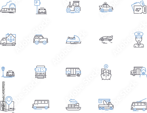 Transport outline icons collection. Transportation, vehicular, shipping, route, commute, conveyance, wagon vector and illustration concept set. ferry, haul, quicken linear signs