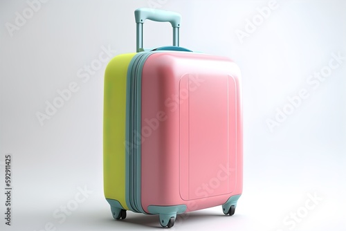 Plastic travel suit case bag colored 3d render on isolated background