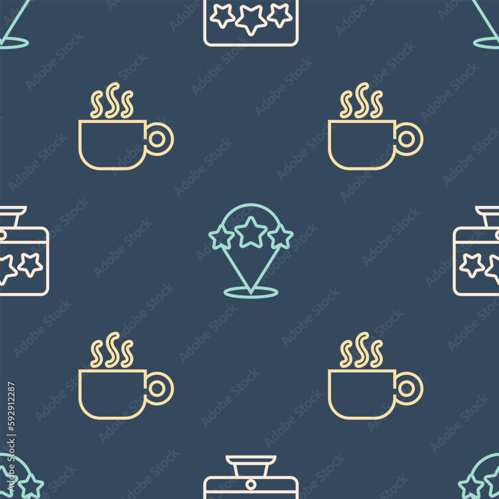 Set line Five stars rating review, Coffee cup and on seamless pattern. Vector Set line Five stars rating review, Coffee cup and on seamless pattern. Vector