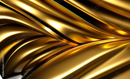 Gold metal background with waves and lines. 3d style.  AI generated. Luxurious golden background with satin drapery. 