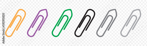 Vector illustration of colorful paper clip icons set on transparent background