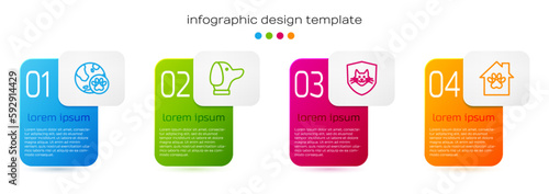 Set line World pet, Dog, Animal health insurance and Pet house. Business infographic template. Vector