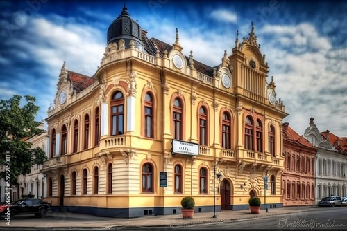 Historical landmarks in the city center of Oradea  Romania. Generative AI