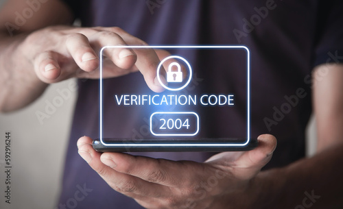 Human using smartphone. Identity verification code, Cyber security