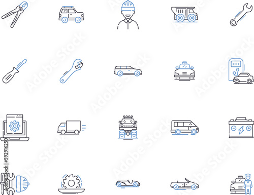 Call center outline icons collection. Call center, Telephone, Helpdesk, Voicemail, Hotline, Operator, Service center vector and illustration concept set. Console, Automation, Digital linear signs