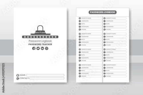 password notebook. Printable Password Log A4 Size Easily Editable. Minimalist planner