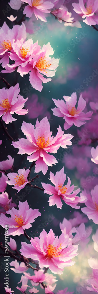 Colorful sakura flowers. AI generated illustration