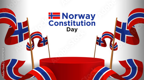 Norway national day banner design. Norwegian flag and constitution background. sales banner of Norway Scandinavian Vector illustration
