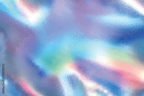 Iridescent silver, shiny rainbow foil texture holographic gradient background for prints. Vector illustration.