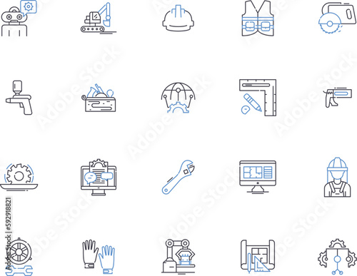 Builder outline icons collection. builder, constructor, architect, contractor, mason, carpenter, renovator vector and illustration concept set. fabricator, craftsman, designer linear signs