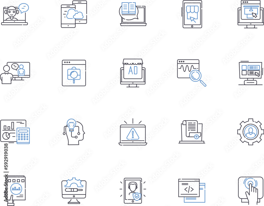Business software outline icons collection. Accounting, ERP, CRM, Office, Purchasing, Invoicing, Planning vector and illustration concept set. Analytics, Reporting, Bookkeeping linear signs Business software outline icons collection. Accounting, ERP, CRM, Office, Purchasing, Invoicing, Planning vector and illustration concept set. Analytics, Reporting, Bookkeeping linear signs