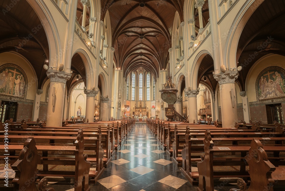 Beautiful view of the interior of the cathedral in Jakarta, Indonesia