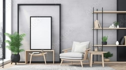 Mockup poster frame in modern interior background Generative AI