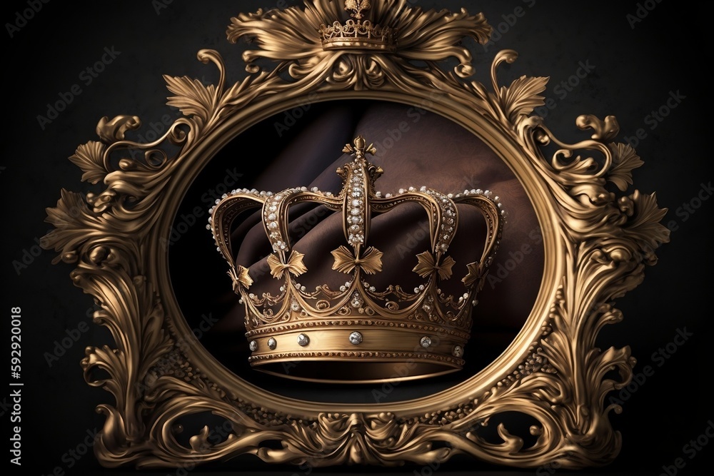 Gold Framed Royal Crown Illustration. AI