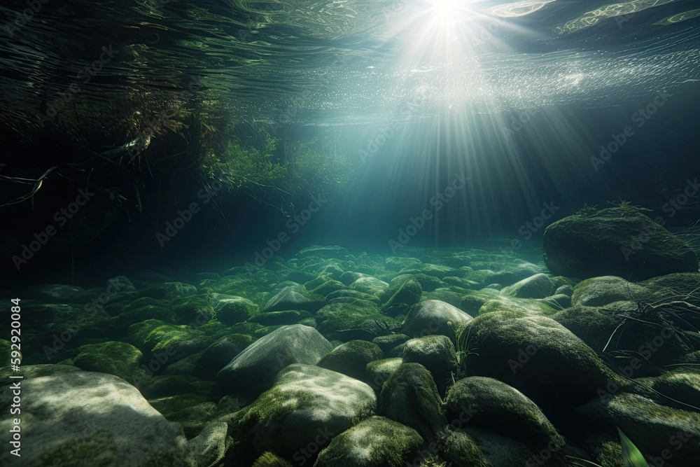 underwater scene of a river, created with AI, generative AI, AI underwater scene of a river, created with AI, generative AI, AI