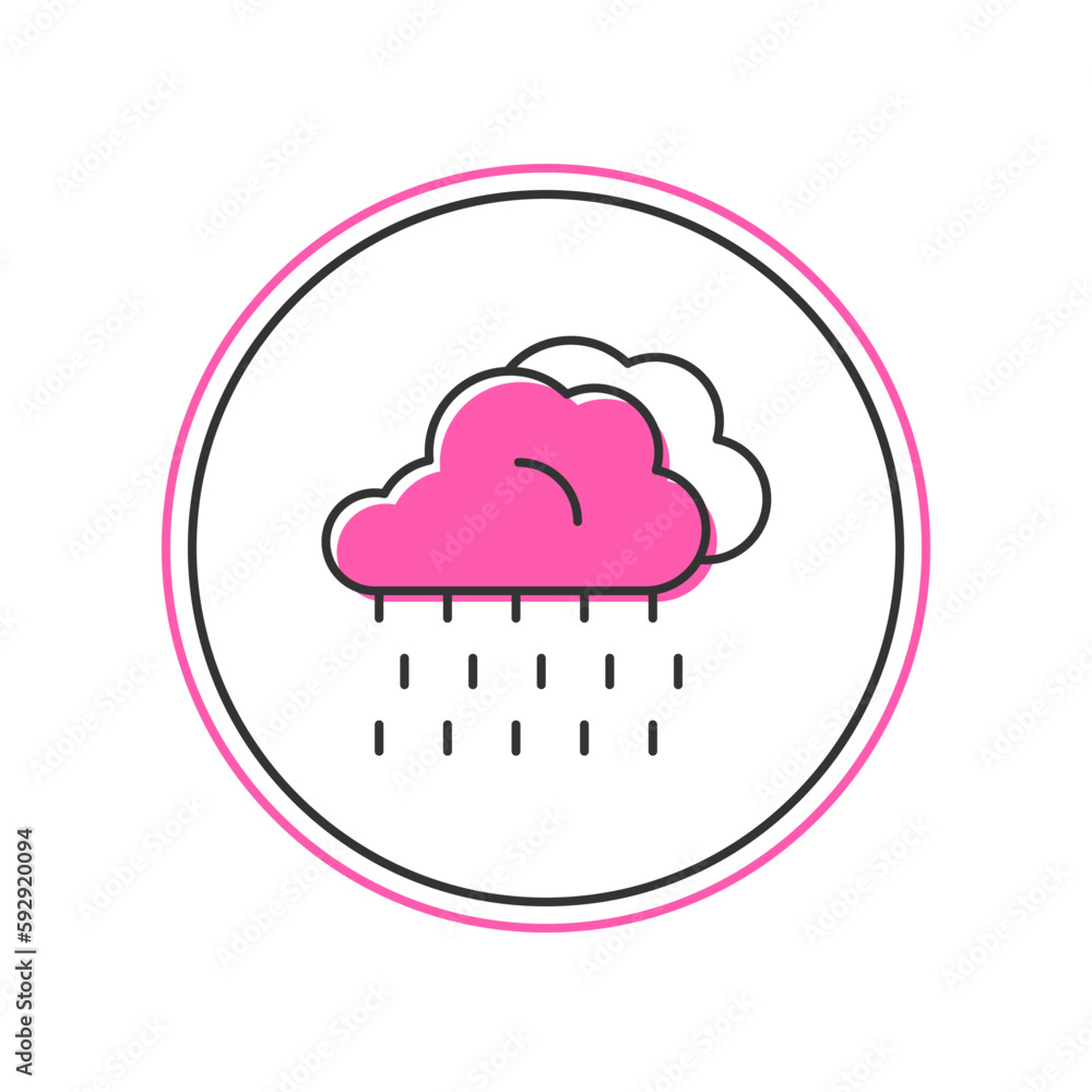 Filled outline Cloud with rain icon isolated on white background. Rain cloud precipitation with rain drops. Vector Filled outline Cloud with rain icon isolated on white background. Rain cloud precipitation with rain drops. Vector