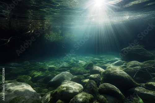 underwater scene of a river  created with AI  generative AI  AI
