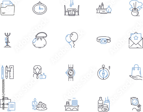 Accessories outline icons collection. Jewelry, Hat, Belt, Scarf, Wallet, Sunglasses, Shoes vector and illustration concept set. Purse, Tie, Watch linear signs