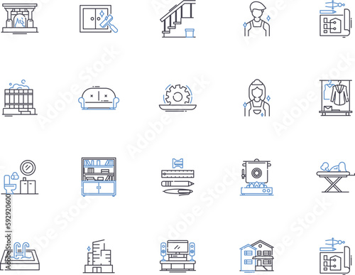 Home renovation outline icons collection. Renovation, Home, Improvement, Repair, Remodel, Redesign, Expansion vector and illustration concept set. Modernizing, Upgrade, Refurbishment linear signs