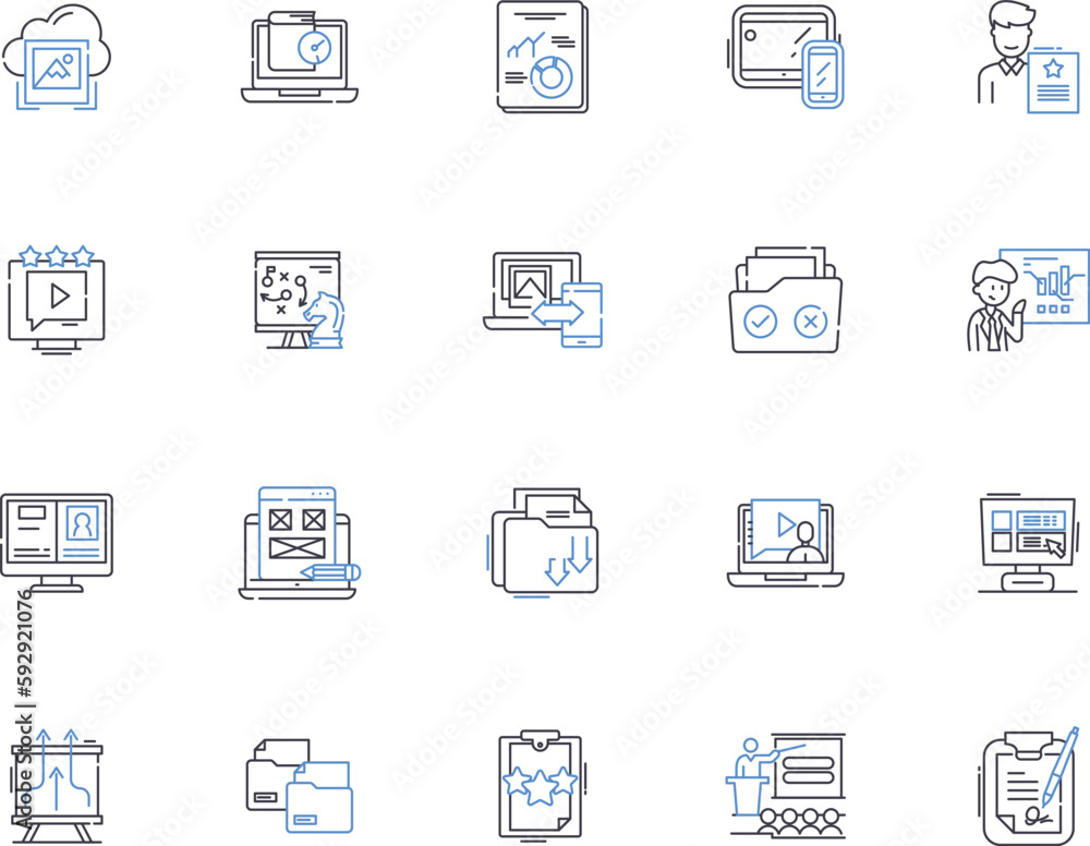 Presentation outline icons collection. Presentation, Speech, Slideshow, Demonstration, Exposition, Talk, Lecture vector and illustration concept set. Introduction, Performance, Address linear signs Presentation outline icons collection. Presentation, Speech, Slideshow, Demonstration, Exposition, Talk, Lecture vector and illustration concept set. Introduction, Performance, Address linear signs