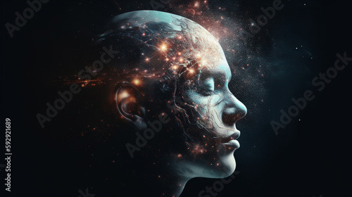 Human mind in abstract space. Mental health concept