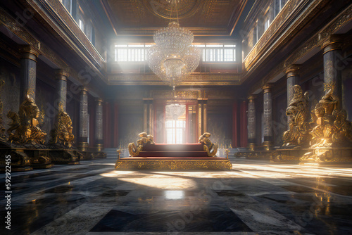 Majestic  richly decorated classic empty hall. Created with Generative AI technology.