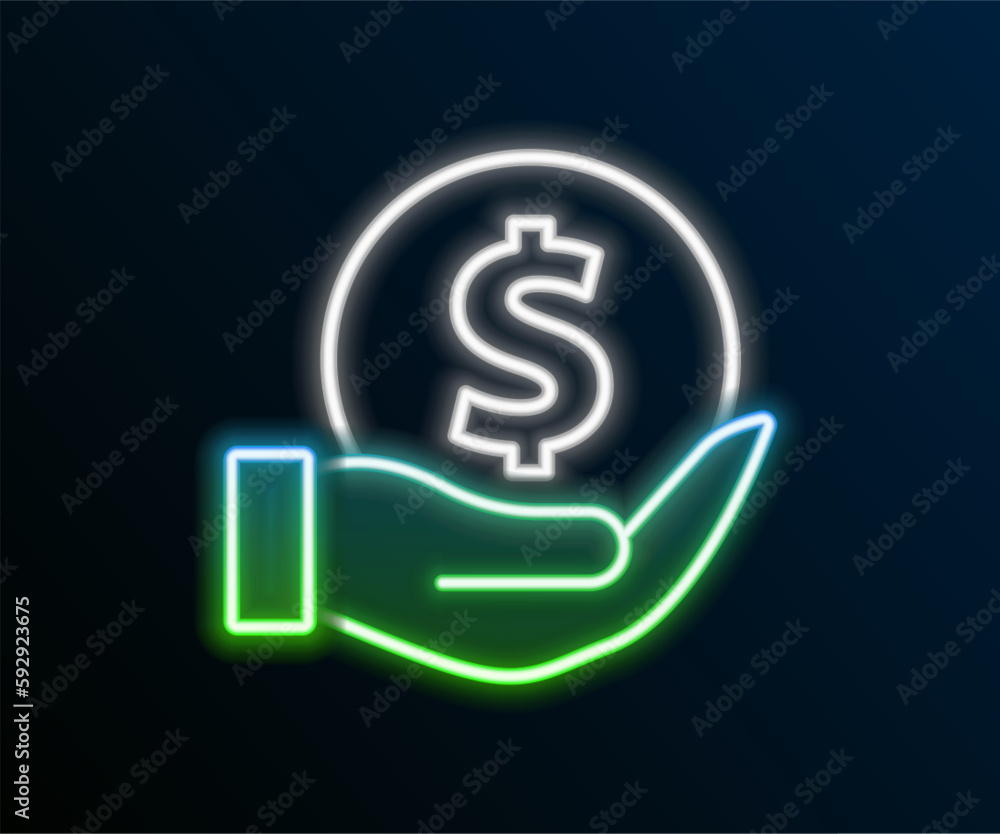 Glowing neon line Money with shield icon isolated on black background. Insurance concept. Security, safety, protection, protect concept. Colorful outline concept. Vector Glowing neon line Money with shield icon isolated on black background. Insurance concept. Security, safety, protection, protect concept. Colorful outline concept. Vector