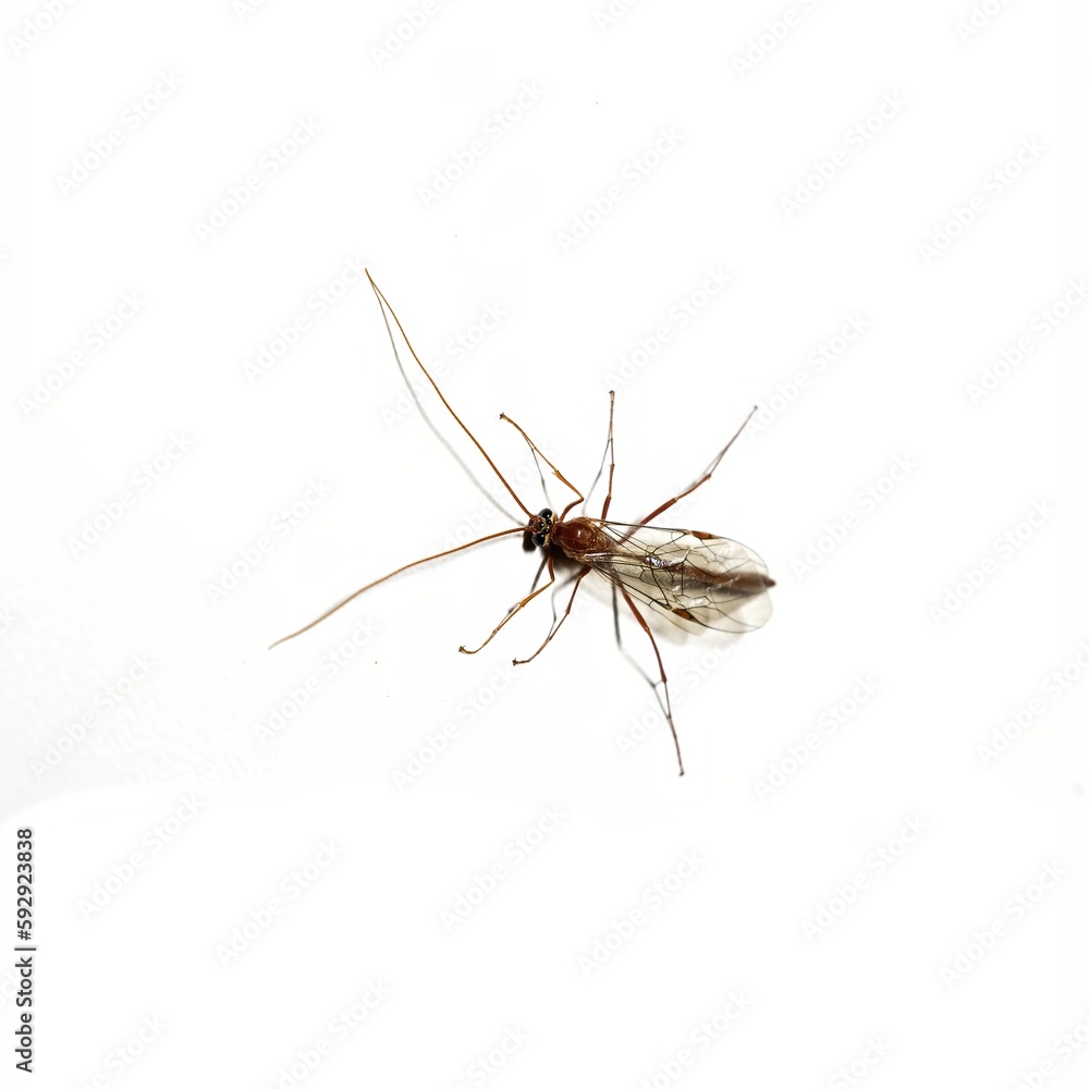 Diptera, Tipula paludosa isolated on white background , top view Diptera, Tipula paludosa isolated on white background , top view