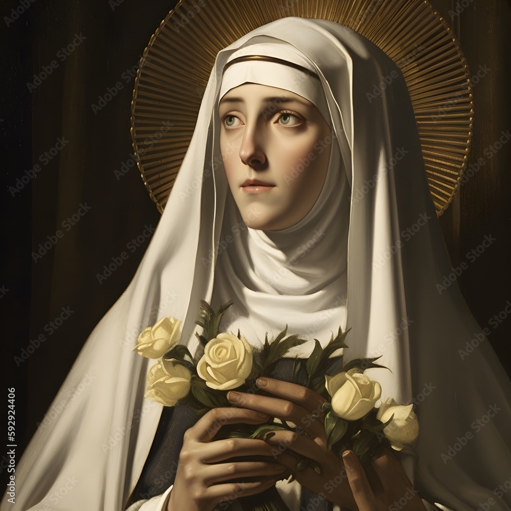 Fototapeta premium Saint Catherine of Siena, painting illustration. Generative Ai. St. Catherine is a famous catholic saint.