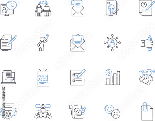 Intellectual property outline icons collection. Copyrights, Patents, Trademarks, Licensing, Royalties, Trade Secrets, Invention vector and illustration concept set. Know-how, Designs, IP linear signs