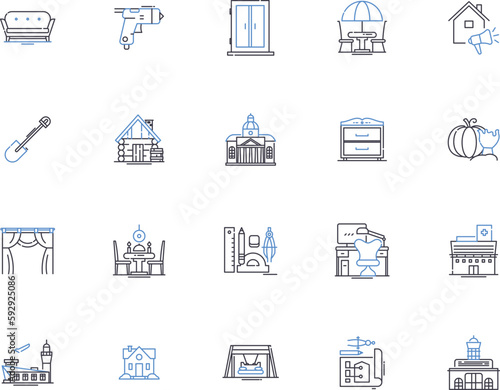 Construction project outline icons collection. building, infrastructure, architecture, engineering, design, erection, installation vector and illustration concept set. project, redevelopment, masonry