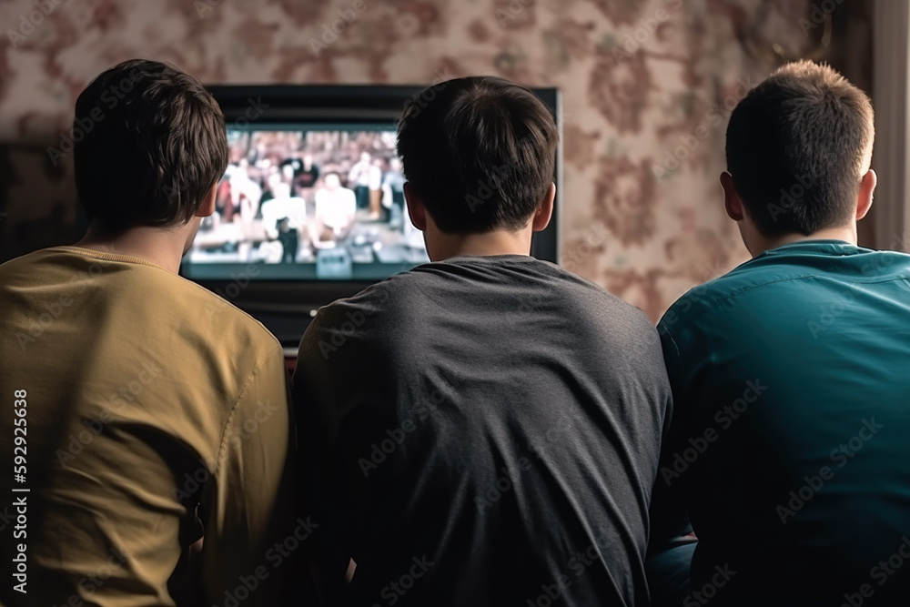 Group of friends watching TV. Generative AI Group of friends watching TV. Generative AI