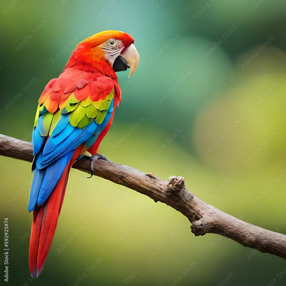Pair of colorful parrots perched - KI generiert 