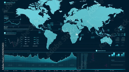 Stock market infographic. Financial data visualization. World map. Vector illustration Generative AI photo