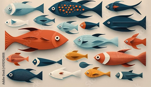 2d flat fish illustrations photo