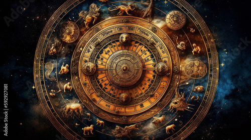 astrology, Astronomical clock close-up. Zodiac signs photo