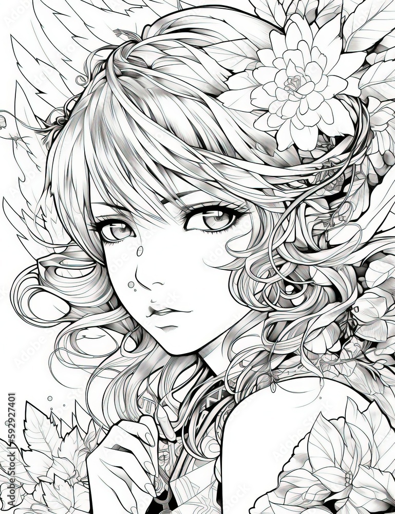 Japanese traditional cartoon character illustration, coloring image with bkacl ink outline - Generative Ai Japanese traditional cartoon character illustration, coloring image with bkacl ink outline - Generative Ai